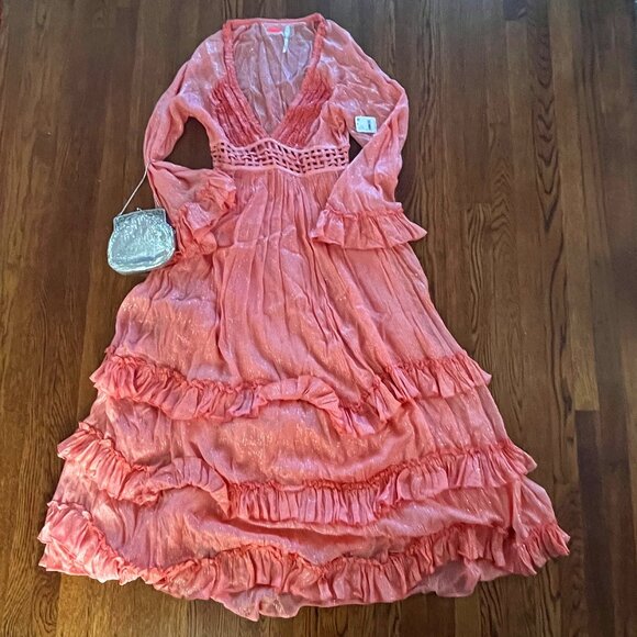 Free People Dresses & Skirts - NWT Goddess/Romantic/Boho Free People Maxi Evening Dress - L - Viscose/Metallic